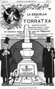 Portada de l'Esqulla de la Torratxa del 22 de Gener de 1909 no gaire favorable a l'obra de Pere Falqués. Ministerio de Educación, Cultura y Deportes del Gobierno de España.
