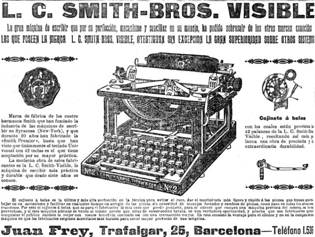 Anunci de la LC Smith visible a La Vanguardia al 1909